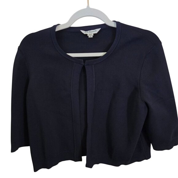 L.K. Bennett Sloane Blue CD Fern Cropped Cardigan Shrug Top Hook Closure Size M - Picture 1 of 5